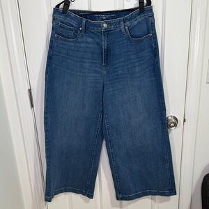 Chico's Dark Blue High Rise Cropped Wide Leg Jeans Size 14